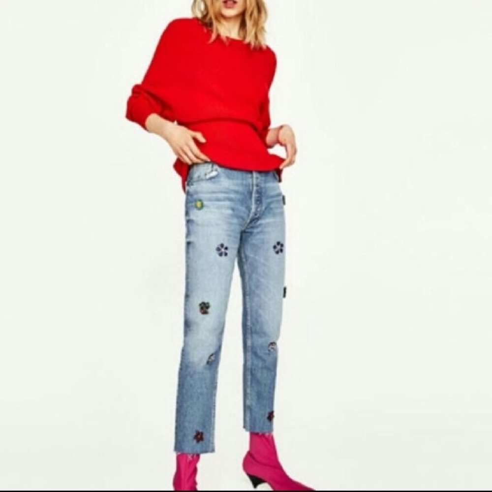 ZARA Knit Red Bat Wing Long Sleeve Sweater